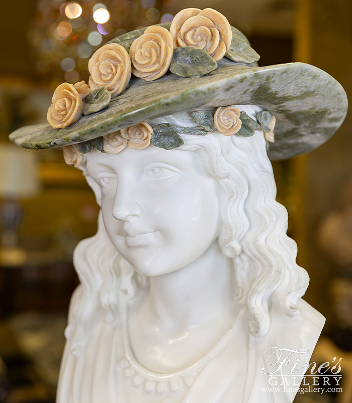 Marble Statues  - Rose Beuret Hat Portrait Marble Bust - MBT-399